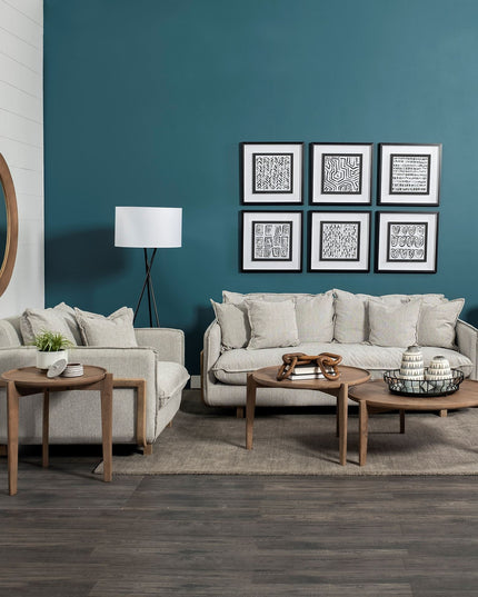 Set of Two Brown Solid Wood Round Nested Coffee Tables