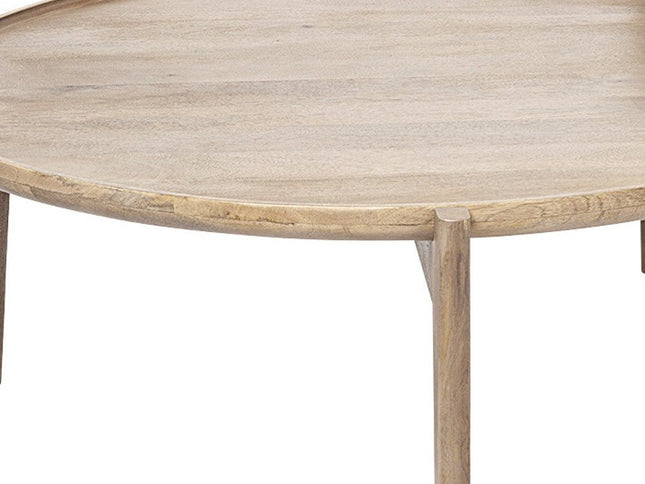 Set of Two Brown Solid Wood Round Nested Coffee Tables