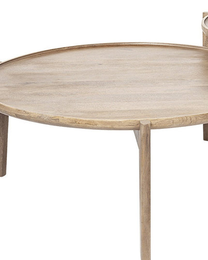 Set of Two Brown Solid Wood Round Nested Coffee Tables