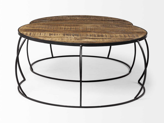 Brown and Black Wood and Metal Round Nested Coffee Tables