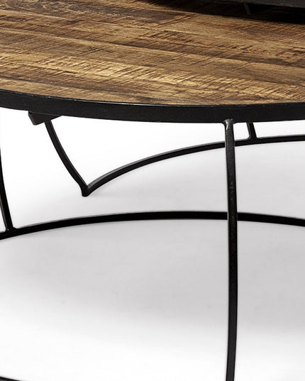 Brown and Black Wood and Metal Round Nested Coffee Tables