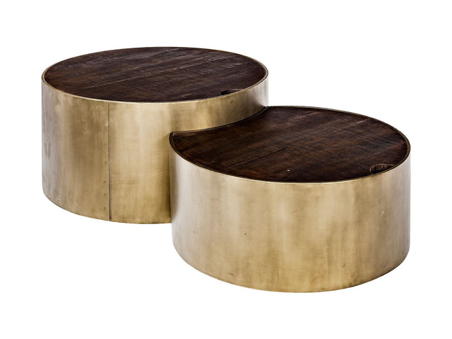 Brown Wood Round Nested Coffee Tables
