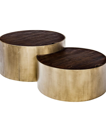 Brown Wood Round Nested Coffee Tables