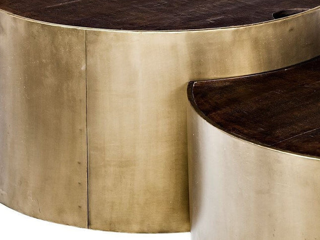 Brown Wood Round Nested Coffee Tables