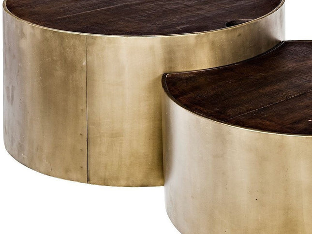 Brown Wood Round Nested Coffee Tables