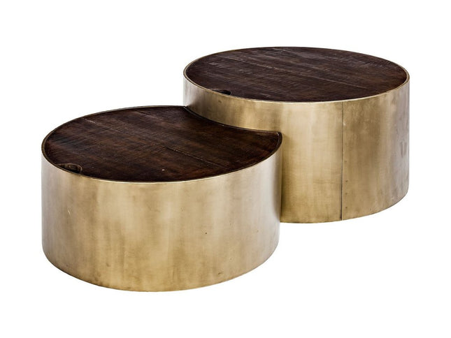 Brown Wood Round Nested Coffee Tables