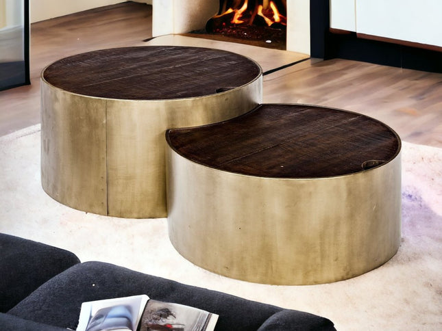 Brown Wood Round Nested Coffee Tables