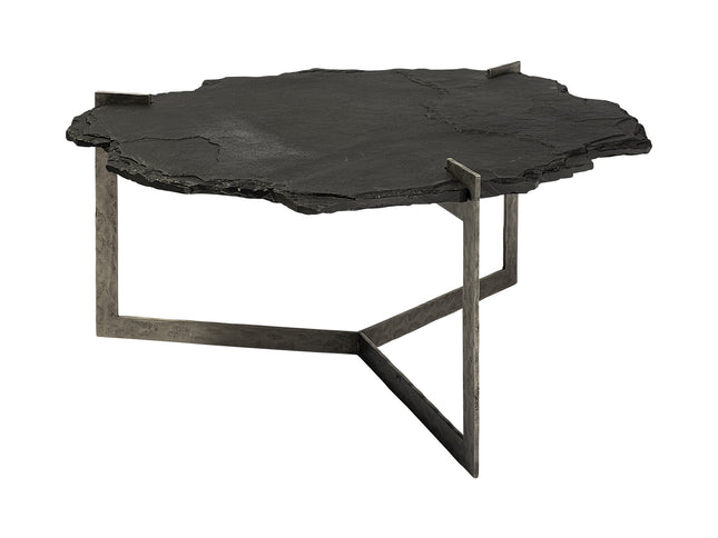 40" Black and Gold Stone and Iron Free Form Distressed Coffee Table