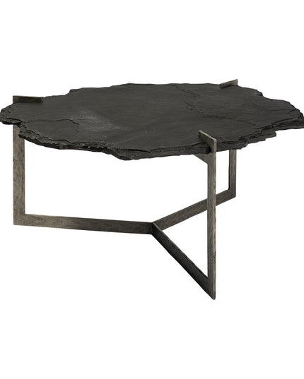 40" Black and Gold Stone and Iron Free Form Distressed Coffee Table