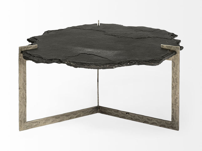 40" Black and Gold Stone and Iron Free Form Distressed Coffee Table