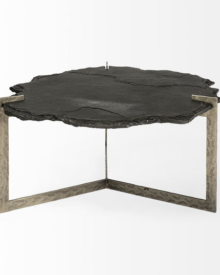 40" Black and Gold Stone and Iron Free Form Distressed Coffee Table