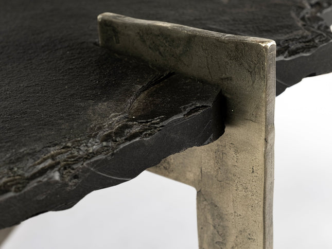 40" Black and Gold Stone and Iron Free Form Distressed Coffee Table