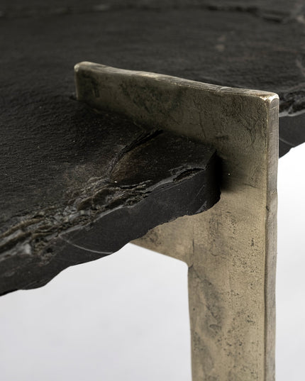 40" Black and Gold Stone and Iron Free Form Distressed Coffee Table