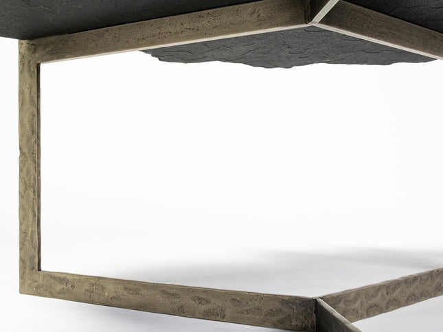 40" Black and Gold Stone and Iron Free Form Distressed Coffee Table