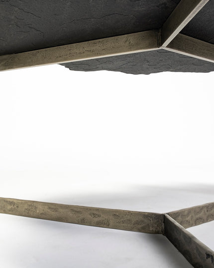 40" Black and Gold Stone and Iron Free Form Distressed Coffee Table