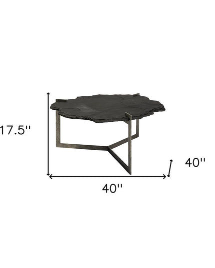 40" Black and Gold Stone and Iron Free Form Distressed Coffee Table