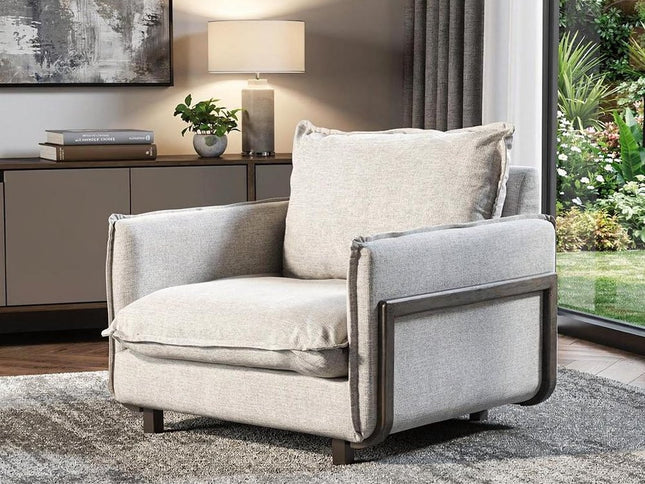 42" Cream and Brown Linen Club Chair