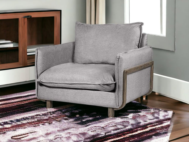 42" Gray and Brown Linen Arm Chair