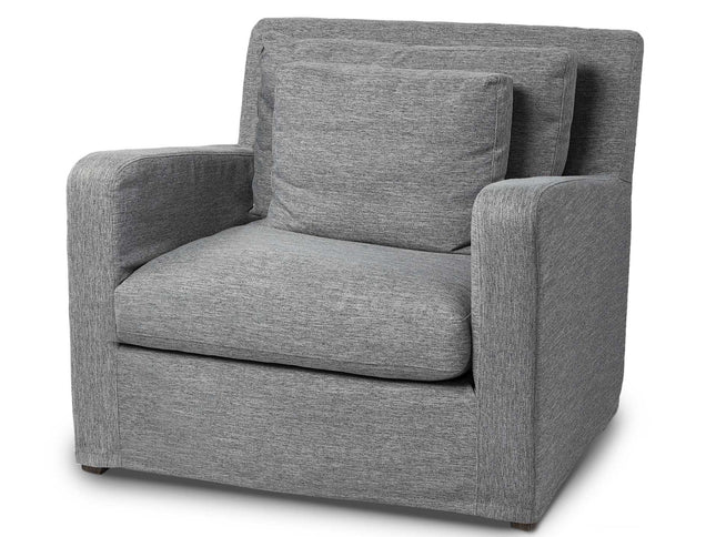 38" Gray and Brown Linen Arm Chair