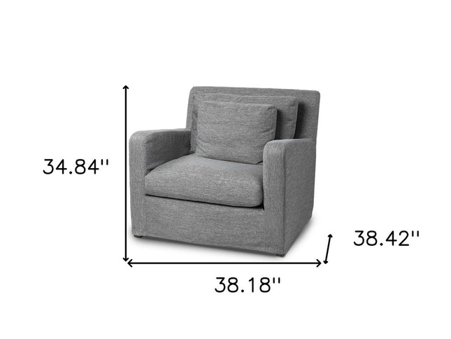 38" Gray and Brown Linen Arm Chair