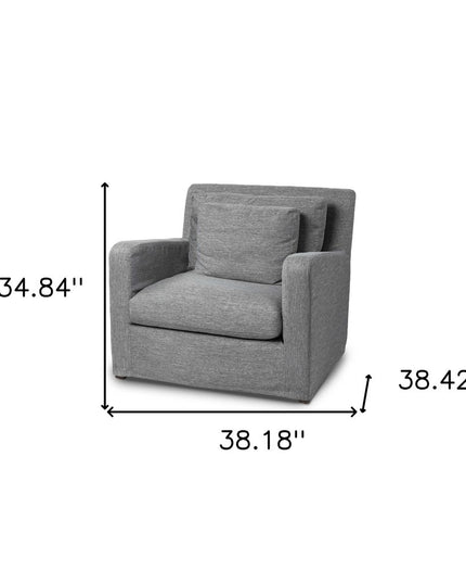 38" Gray and Brown Linen Arm Chair