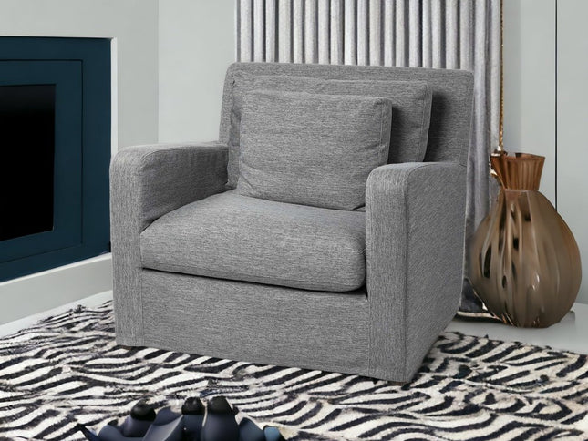 38" Gray and Brown Linen Arm Chair