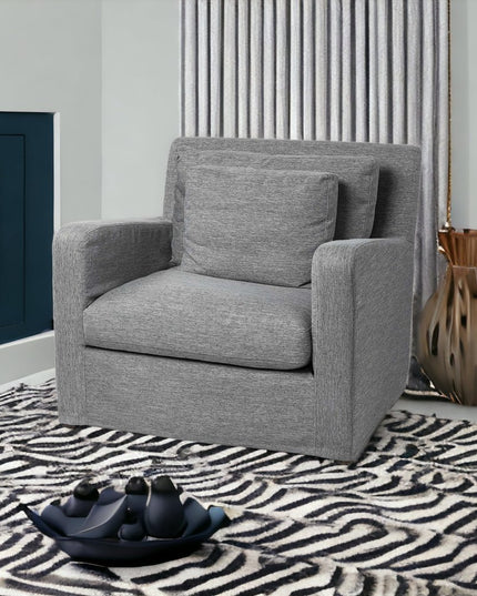 38" Gray and Brown Linen Arm Chair