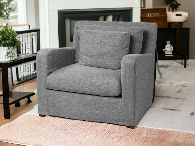 38" Gray and Brown Linen Arm Chair