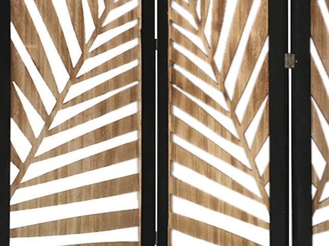 3 Panel Room Divider With Tropical Leaf Design