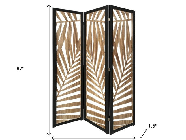 67" Brown Solid Wood Folding Three Panel Screen Room Divider