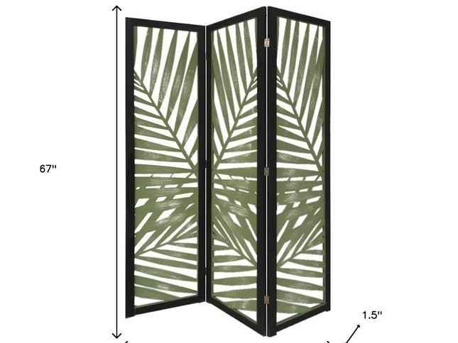 67" Green Solid WoodFolding Three Panel Screen Room Divider