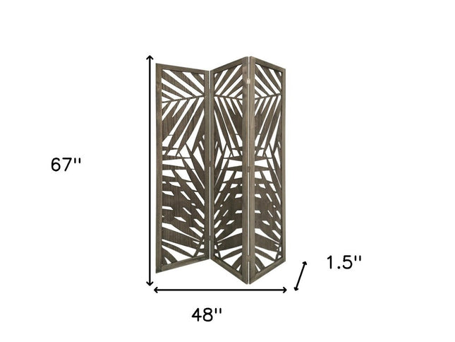 67" Gray Solid WoodFolding Three Panel Screen Room Divider