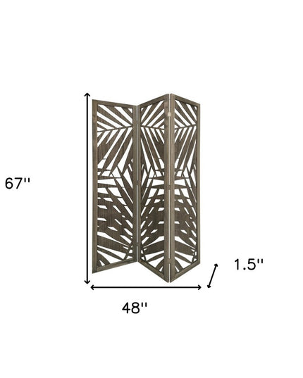 67" Gray Solid WoodFolding Three Panel Screen Room Divider