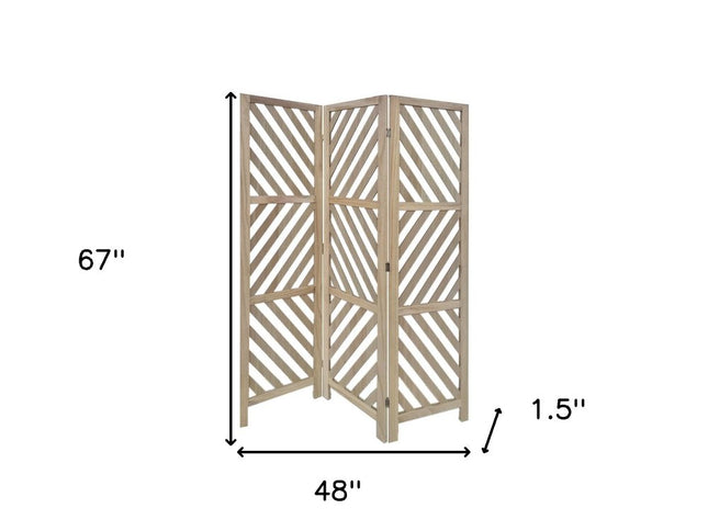 67" Brown Solid WoodFolding Three Panel Screen Room Divider