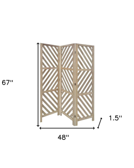 67" Brown Solid WoodFolding Three Panel Screen Room Divider