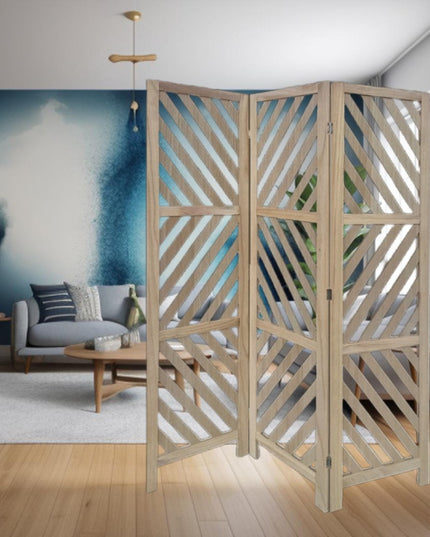 67" Brown Solid WoodFolding Three Panel Screen Room Divider