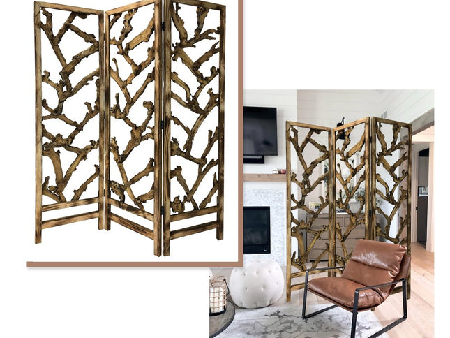 72" Brown Solid Wood Folding Three Panel Screen Room Divider