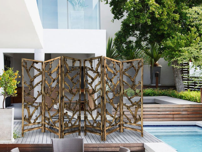 72" Brown Solid Wood Folding Three Panel Screen Room Divider