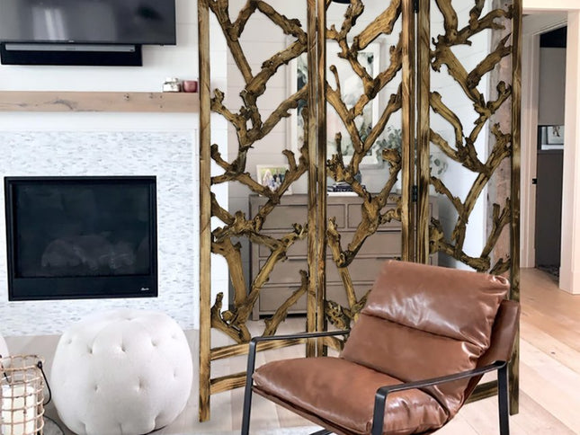 72" Brown Solid Wood Folding Three Panel Screen Room Divider