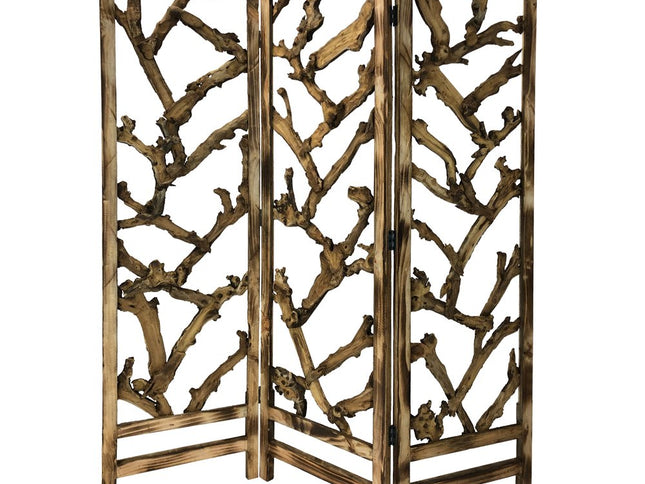 Rustic Earthy Wood Root Three Panel Room Divider Screen