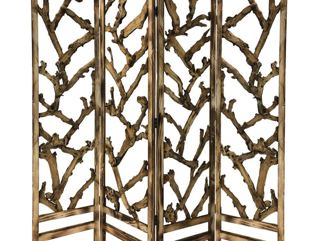 84" Brown Solid WoodFolding Four Panel Screen Room Divider