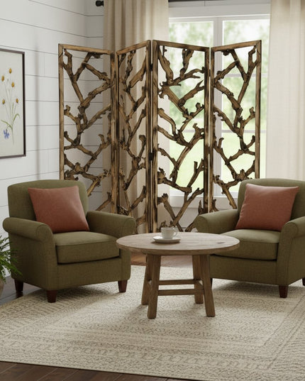 84" Brown Solid WoodFolding Four Panel Screen Room Divider