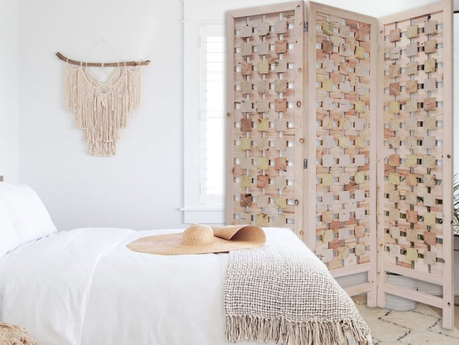 72" Pink Solid Wood Folding Three Panel Screen Room Divider