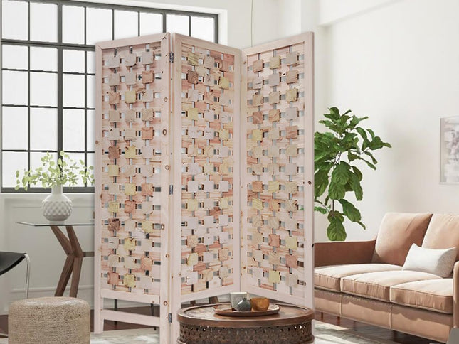 72" Pink Solid Wood Folding Three Panel Screen Room Divider