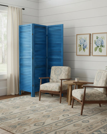 67" Light Blue Folding Three Panel Screen Room Divider