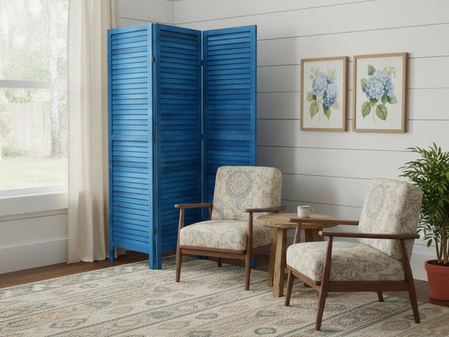 3 Panel Light Blue Shutter Screen Room Divider