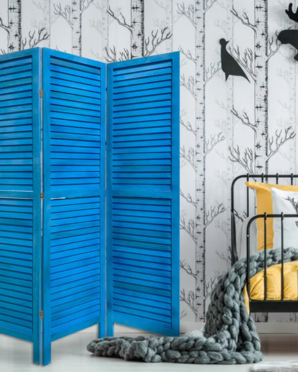 67" Light Blue Folding Three Panel Screen Room Divider