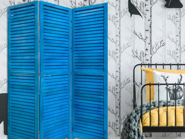 3 Panel Light Blue Shutter Screen Room Divider