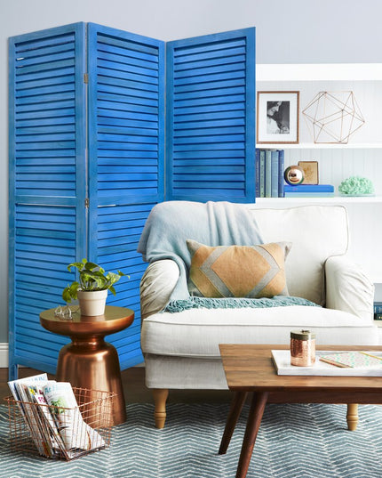 67" Light Blue Folding Three Panel Screen Room Divider