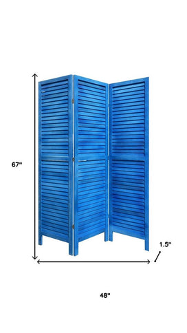 67" Light Blue Folding Three Panel Screen Room Divider